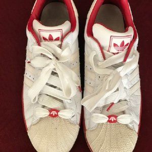 MENS SIZE 11 ADIDAS SUPERSTAR RED & WHITE RUNNING SHOES